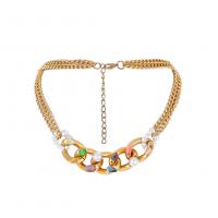 Aluminium-Kette Halskette, mit Kunststoff Perlen, mit Verlängerungskettchen von 1.96 inch, goldfarben plattiert, für den Menschen & mit Strass & Multi-Strang, Länge ca. 14.56 ZollInch, 5PCs/Menge, verkauft von Menge