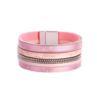 PU Leather Cord Bracelets Zinc Alloy with PU Leather silver color plated fashion jewelry & multilayer & for woman Sold By PC
