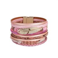 PU Leather Cord Bracelets Zinc Alloy with PU Leather & Crystal gold color plated fashion jewelry & for woman & with rhinestone Sold By PC