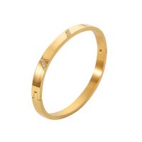 Stainless Steel Bangle, 304 Stainless Steel, with Cubic Zirconia, Donut, Vacuum Ion Plating, for woman, gold, 6mm, Inner Diameter:Approx 59mm, Sold By PC