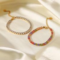 Bijoux bracelet en acier inoxydable, Acier inoxydable 304, avec zircon cubique, avec 5cm chaînes de rallonge, pour femme, plus de couleurs à choisir, Longueur:Environ 16.5 cm, Vendu par PC