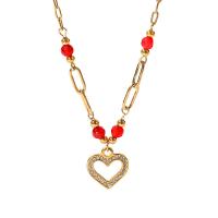 Edelstahl Schmuck Halskette, 304 Edelstahl, mit Verlängerungskettchen von 5.5cm, Herz, für Frau & mit Strass, goldfarben, 15mm, Länge:ca. 40 cm, verkauft von PC