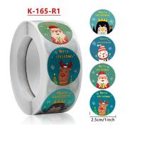 Adhesive Sticker Sticker Paper, Round, Christmas Design, more colors for choice, 25mm, Approx 500PCs/Spool, Sold By Spool