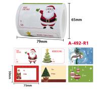 Adesivo+Adesivo Papel Etiqueta, Retângulo, Design de Natal, cores misturadas, 75x50mm, Aprox 250PCs/Spool, vendido por Spool