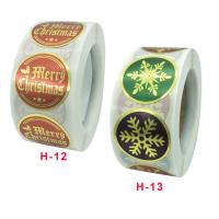 Klæbemiddel+Klistermærke Sticker Paper, Runde, Juledesign, flere farver til valg, 25mm, Ca. 500pc'er/Spool, Solgt af Spool