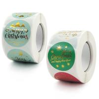 Klæbemiddel+Klistermærke Sticker Paper, Runde, Juledesign & guld accent, flere farver til valg, 38mm, Ca. 500pc'er/Spool, Solgt af Spool