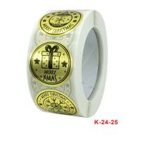 Adhesive Sticker Sticker Paper, Round, Christmas Design, golden, 25mm, Approx 500PCs/Spool, Sold By Spool