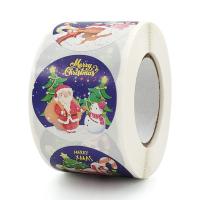 Klæbemiddel+Klistermærke Sticker Paper, Runde, Juledesign, blandede farver, 38mm, Ca. 500pc'er/Spool, Solgt af Spool