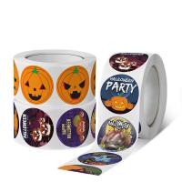 Klæbemiddel+Klistermærke Sticker Paper, Runde, Halloween Design & forskellig størrelse for valg, flere farver til valg, Ca. 500pc'er/Spool, Solgt af Spool
