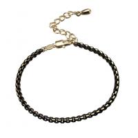 Bracelets en laiton, avec 5cm chaînes de rallonge, Placage, pour femme, noire, protéger l'environnement, sans nickel, plomb et cadmium, 4mm, Longueur:Environ 19.6 cm, Vendu par PC