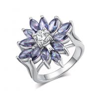 Cubic Zirconia Micro Pave Brass Ring with Cubic Zirconia Flower platinum plated & for woman purple nickel lead & cadmium free 22mm Sold By PC