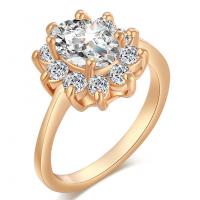 Cubic Zirconia Micro Pave Brass Ring with Cubic Zirconia Flower gold color plated & for woman nickel lead & cadmium free 14mm Sold By PC