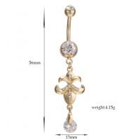 Brass Belly Ring   with Cubic Zirconia & 304 Stainless Steel Galvanic plating for woman nickel lead & cadmium free Sold By PC