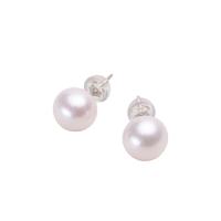 Boucles d'oreilles en perles d'eau douce, perle d'eau douce cultivée, avec laiton, Rond, Placage de couleur argentée, pour femme, blanc, 8-9mm, Vendu par paire