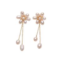 Freshwater Pearl Earrings with Brass Rice gold color plated for woman white 7-8mm Sold By Pair