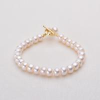 Bracelet en perles de culture d'eau douce, perle d'eau douce cultivée, avec laiton, Rond, Placage de couleur d'or, pour femme, blanc, 8-9mm, Longueur:7.1 pouce, Vendu par PC