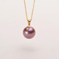Freshwater Pearl Brass Necklace, with Brass, Round, gold color plated, for woman, purple, 11-12mm, Sold By PC