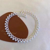 Freshwater Pearl Mässing Chain Necklace, med Mässing, Rund, guldfärg pläterade, för kvinna, vit, Längd 16.93 inch, Säljs av PC
