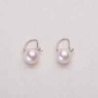Freshwater Pearl Earrings, with Brass, Round, silver color plated, for woman, white, 12-13mm, Sold By Pair