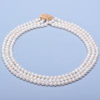 Freshwater Pearl Brass Necklace, with Brass, Round, gold color plated, multilayer & for woman & with rhinestone, white, 6-7mm, Length:16.93 Inch, Sold By PC