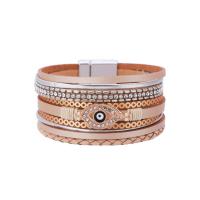 PU Leather Cord Bracelets, with Tibetan Style, Evil Eye, multilayer & for woman & with rhinestone, more colors for choice, 25mm,37mm, Length:Approx 7.71 Inch, Sold By PC