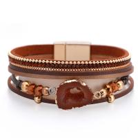 PU Leather Cord Bracelets with Crystal & Zinc Alloy multilayer & Bohemian style & druzy style & for woman 15mm 20mm Length Approx 7.67 Inch Sold By PC