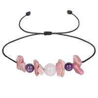 Gemstone Bracelets Wax Cord with Gemstone Chips & Amethyst & Rose Quartz Flat Round handmade fashion jewelry & adjustable & for woman pink Length 18-36 cm Sold By PC