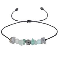 Gemstone Bracelets, Wax Cord, with Gemstone, Flat Round, handmade, fashion jewelry & adjustable & for woman, dark green, Length:18-36 cm, Sold By PC