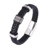 PU Leather Cord Bracelets Microfiber PU with 316 Stainless Steel polished fashion jewelry & punk style & for man & blacken 12mm Sold By PC