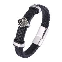PU Leather Cord Bracelets Microfiber PU with 316 Stainless Steel Rose polished fashion jewelry & for man & blacken 12mm Sold By PC