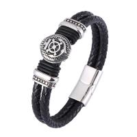 Leather Bracelet with 316 Stainless Steel Ship Wheel polished fashion jewelry & for man & blacken Sold By PC