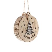 Holz Weihnachtsbaum-Dekoration, flache Runde, mit LED-Licht & Weihnachtsschmuck & verschiedene Muster für Wahl, keine, 100x100x27mm, verkauft von PC
