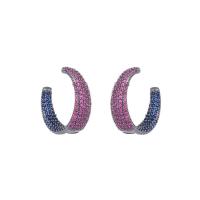 Boucles d'oreilles en laiton zircon cubique pavent, Lettre C, Placage, bijoux de mode & pavé de micro zircon & pour femme, plus de couleurs à choisir, protéger l'environnement, sans nickel, plomb et cadmium, 10x37mm, Vendu par paire