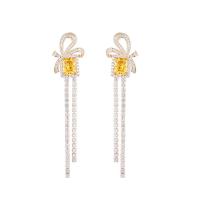 Cubic Zirconia Micro Pave Brass Earring, Bowknot, gold color plated, fashion jewelry & micro pave cubic zirconia & for woman, more colors for choice, nickel, lead & cadmium free, 14x85mm, Sold By Pair