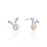 Freshwater Pearl Earrings, 925 Sterling Silver, with Freshwater Pearl, platinum plated, micro pave cubic zirconia & for woman, original color, 11.50x11.10mm, Sold By Pair