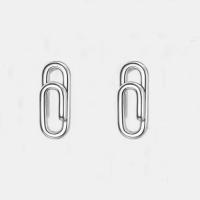 925 Sterling Silver Stud Earrings Paper Clip platinum plated fashion jewelry & for woman original color Sold By Lot