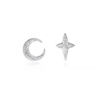 asymmetrische oorbellen, 925 sterling zilver, Maan, geplatineerd, mode sieraden & voor vrouw, oorspronkelijke kleur, 12x9mm, Verkocht door Lot