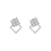 Cubic Zirconia Micro Pave Sterling Silver Earring, 925 Sterling Silver, platinum plated, micro pave cubic zirconia & for woman, original color, 9x6mm, Sold By Lot