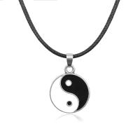 Tibetan Style Jewelry Necklace, with Wax Cord, Round, plated, Unisex, white and black, nickel, lead & cadmium free, 23x28mm, Sold Per 50 cm Strand