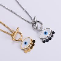Evil Eye Jewelry Necklace, Titanium Steel, with Resin, with 1.96inch extender chain, Vacuum Ion Plating, fashion jewelry & for woman, more colors for choice, Length:Approx 16.1 Inch, Sold By PC