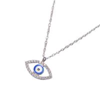 Evil Eye Jewelry Necklace, 316L Stainless Steel, with Brass, Vacuum Ion Plating, oval chain & for woman & with rhinestone & hollow, more colors for choice, 10x14mm, Length:Approx 16.1 Inch, Sold By PC