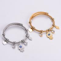 Evil Eye Jewelry Bracelet, 316L Stainless Steel, Evil Eye Hamsa, Vacuum Ion Plating, for woman & enamel & with rhinestone, more colors for choice, 60-70mm, Sold By PC