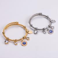Evil Eye Jewelry Bracelet, 316L Stainless Steel, Vacuum Ion Plating, with roman number & for woman & with rhinestone, more colors for choice, 60-70mm, Sold By PC