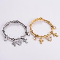 Stainless Steel Bangle, 316L Stainless Steel, Heart and Cross, Vacuum Ion Plating, for woman & with rhinestone & hollow, more colors for choice, 60-70mm, Sold By PC