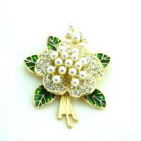 Rhinestone Brooch Zinc Alloy with Plastic Pearl Flower gold color plated for woman & enamel & with rhinestone Sold By Lot