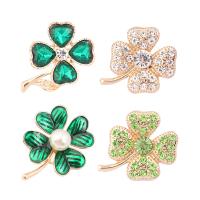 Rhinestone Brooch, Tibetan Style, with Plastic Pearl, Four Leaf Clover, gold color plated, Unisex & enamel & with rhinestone, more colors for choice, 50-80mm, 10PCs/Lot, Sold By Lot