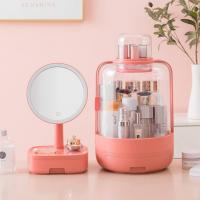 ABS Plastic Cosmetic Storage Box, dustproof & with LED light & with mirror & transparent & for woman, more colors for choice, 220x220x400mm, Sold By PC