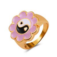 Cink Alloy Finger Ring, Cvijet, KC zlatna boja pozlatom, za žene & emajl, više boja za izbor, 18mm, 10računala/Lot, Prodano By Lot