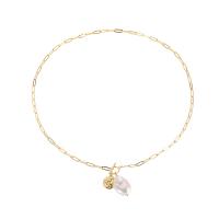 Freshwater Pearl Mässing Chain Necklace, med Freshwater Pearl, 18K guldpläterad, för kvinna, Längd Ca 22.83 inch, Säljs av PC