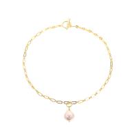 Freshwater Pearl Brass Chain Necklace, cobre, 18K banhado a ouro, para mulher, comprimento Aprox 13.8 inchaltura, vendido por PC